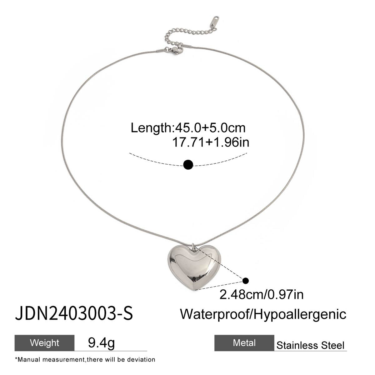 Wholesale 18k gold titanium steel  heart shaped glossy pendant necklace