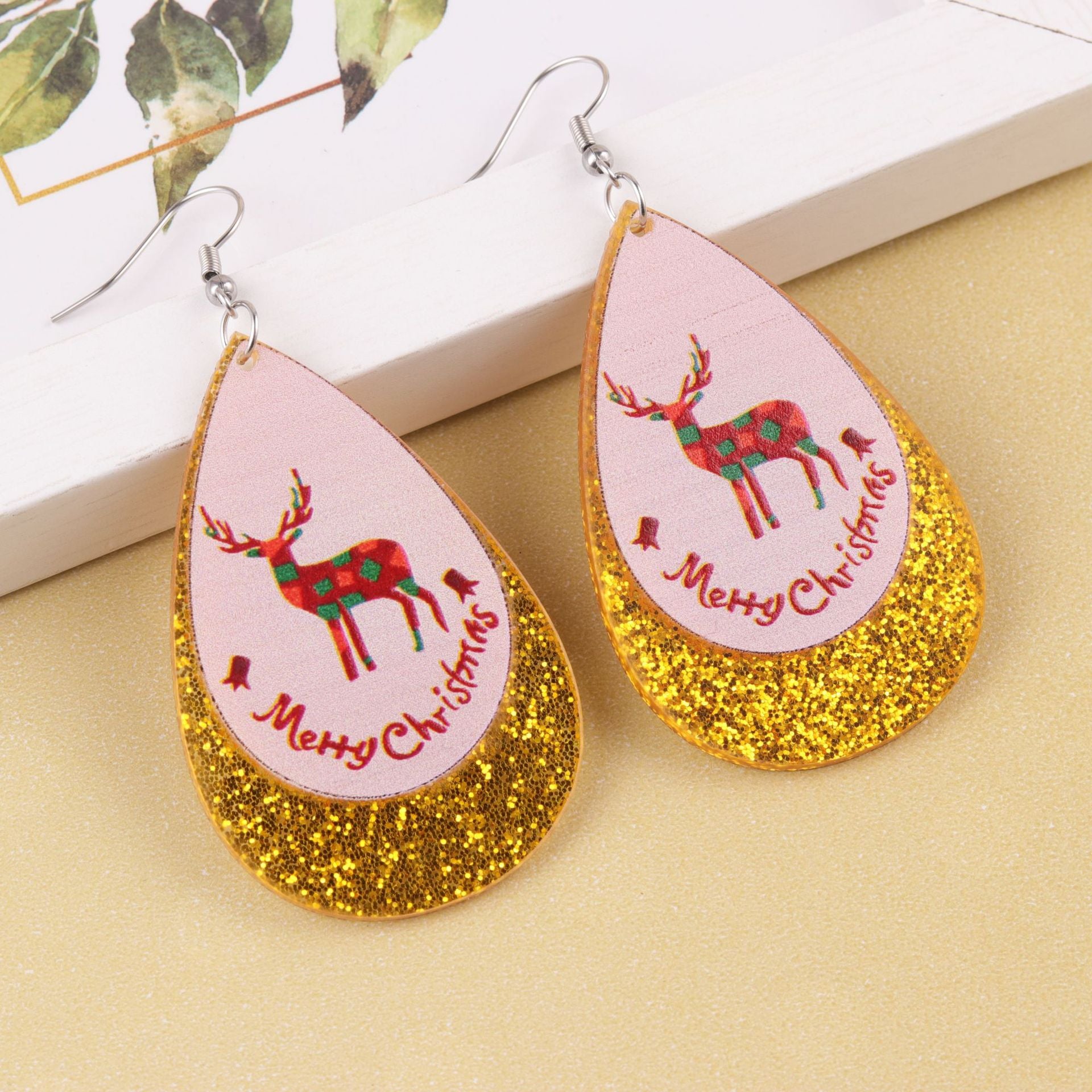 Wholesale  Christmas acrylic Sika deer Christmas tree old man drop shaped earrings