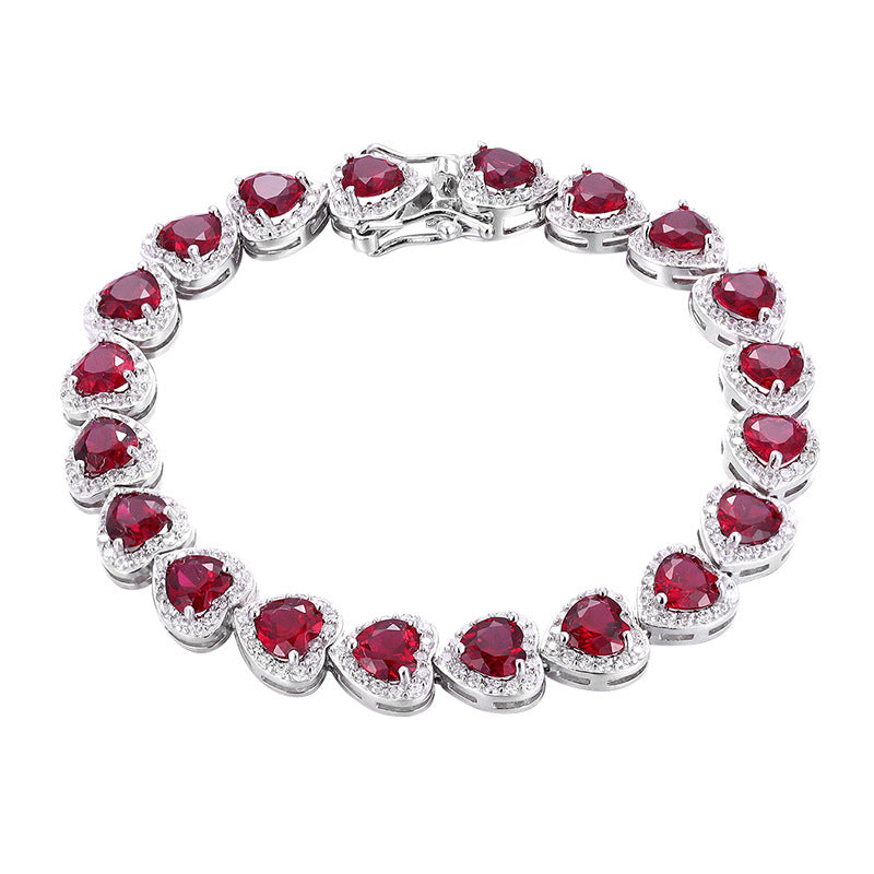 Wholesale Sterling Silver Diamond Heart Shaped Ruby Bracelet