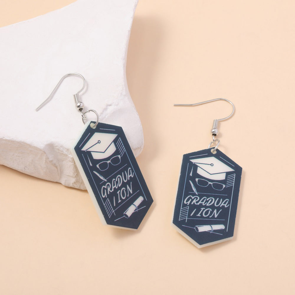 Wholesale  acrylic earrings  graduation season pen bachelor cap geometric earrings