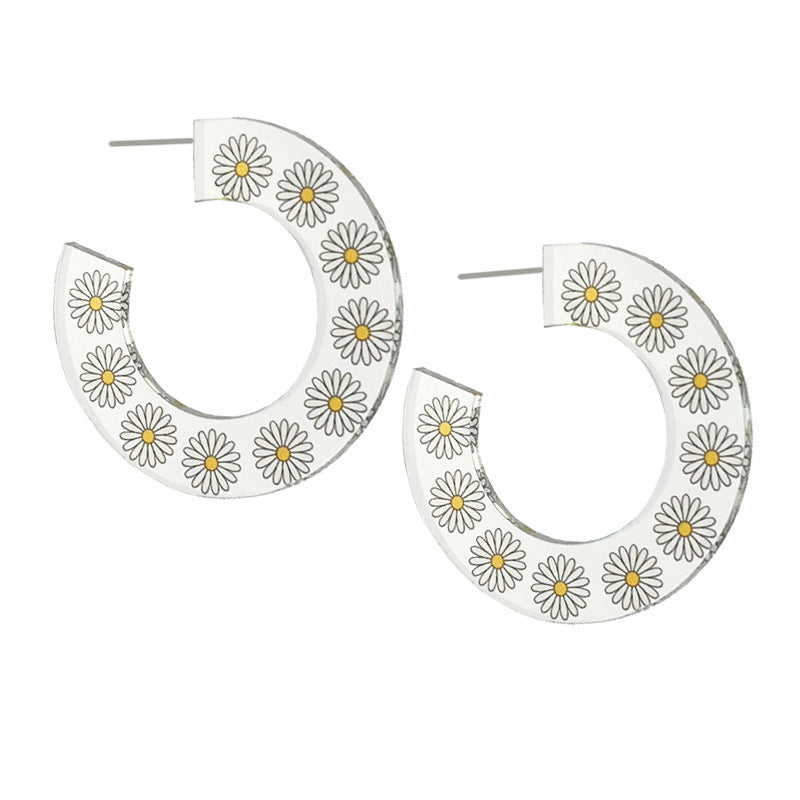 Wholesale 2 pairs/ pack Acrylic C-shaped printed hoop earrings