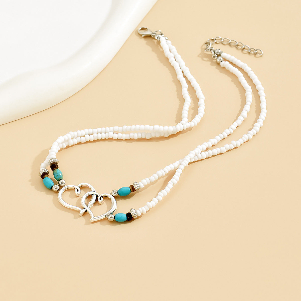 Wholesale  Beach  Necklace Simple Multi-layer Rice Beads Heart Necklace