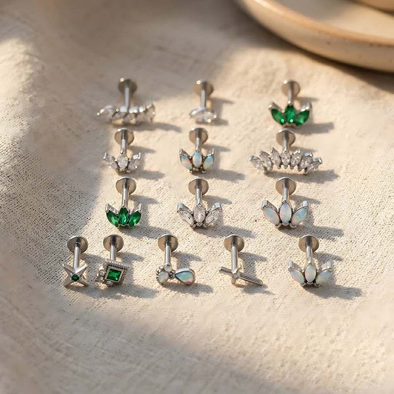 Wholesale 316L Internally Threaded Flat-Back Stud Piercing with Zircon Inlay