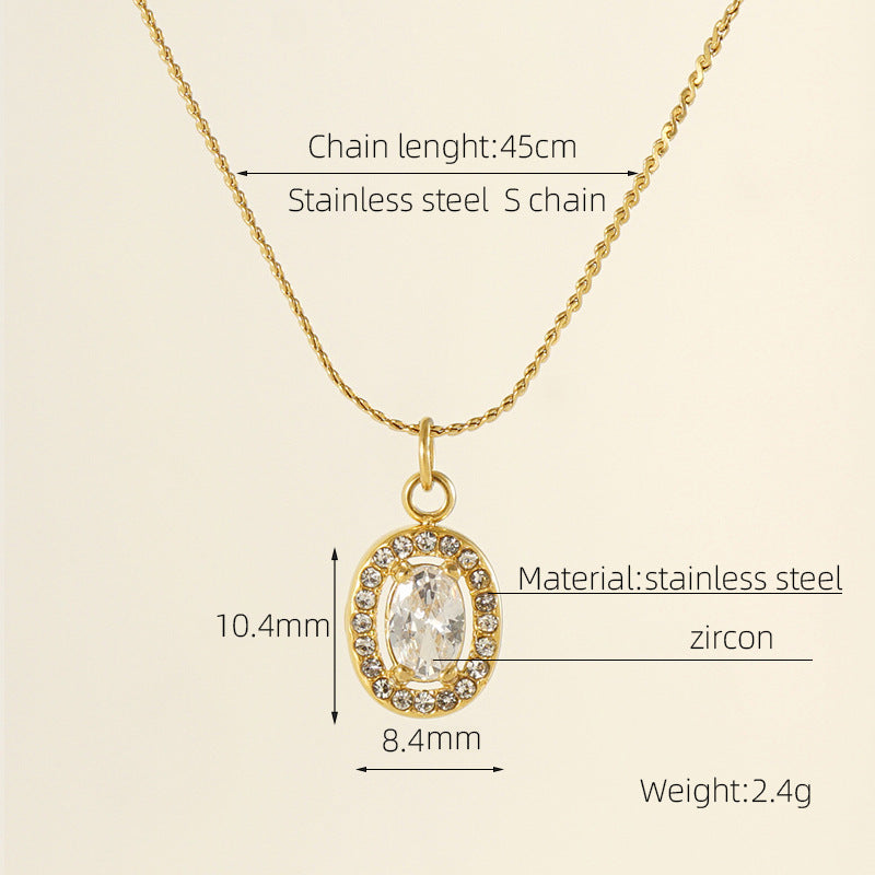 Wholesale Double Layer Diamond Encrusted Titanium Steel Square Zircon Necklace Stainless Steel Clavicle Chain ACC-NE-ZhongXin003