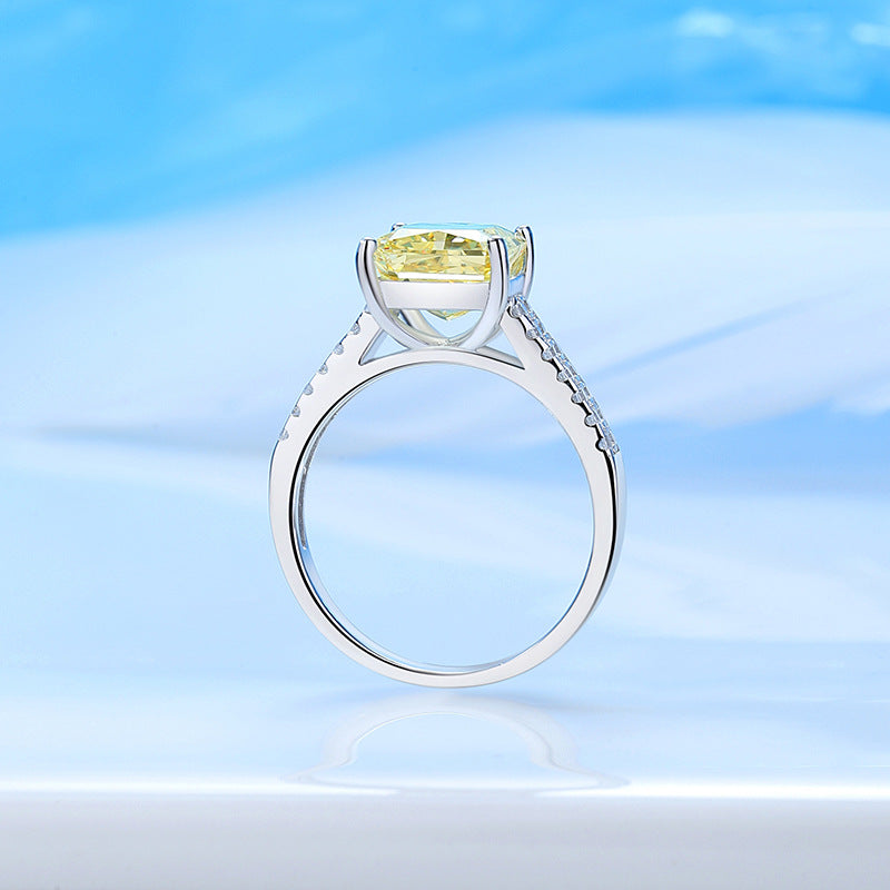 Wholesale S925 sterling silver light luxury  four-claw yellow diamond square ring