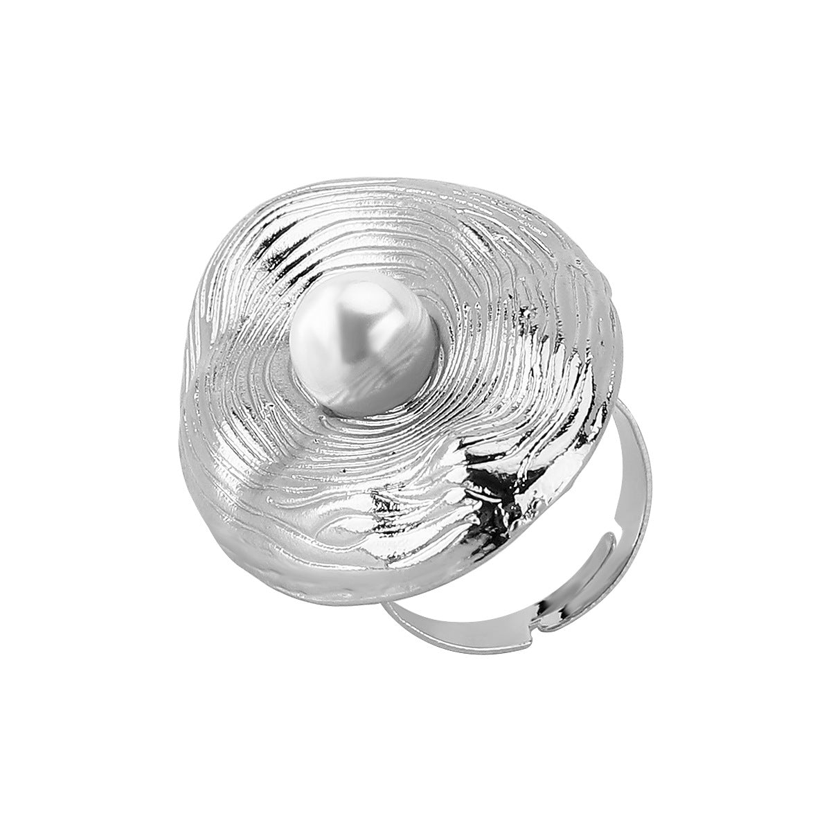 Wholesale exaggerated metal style design imitation pearl ring open mouth ring