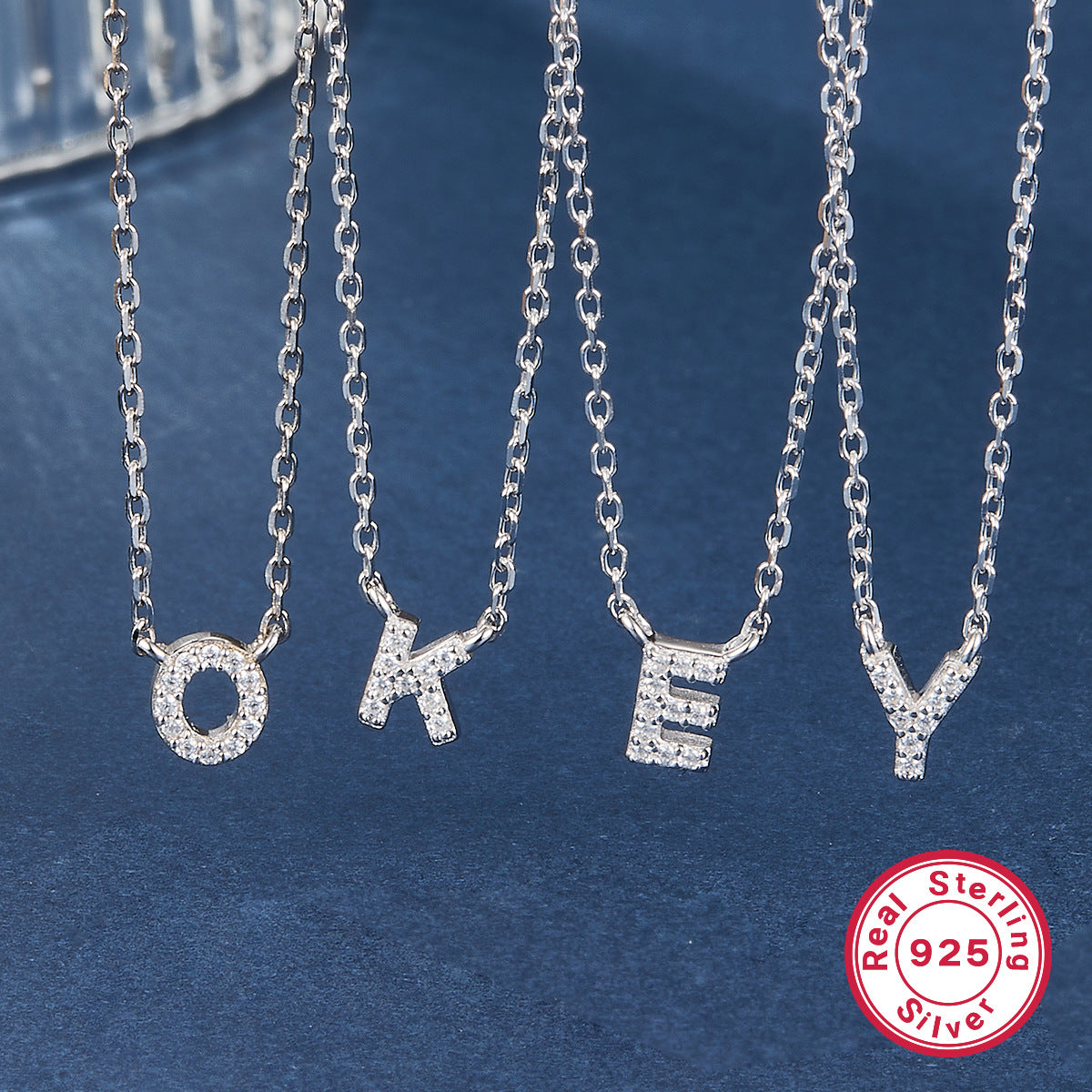 Wholesale 26 Letters Diamond 925 Sterling Silver Necklace Choker Necklaces ACC-NE-JingXu001