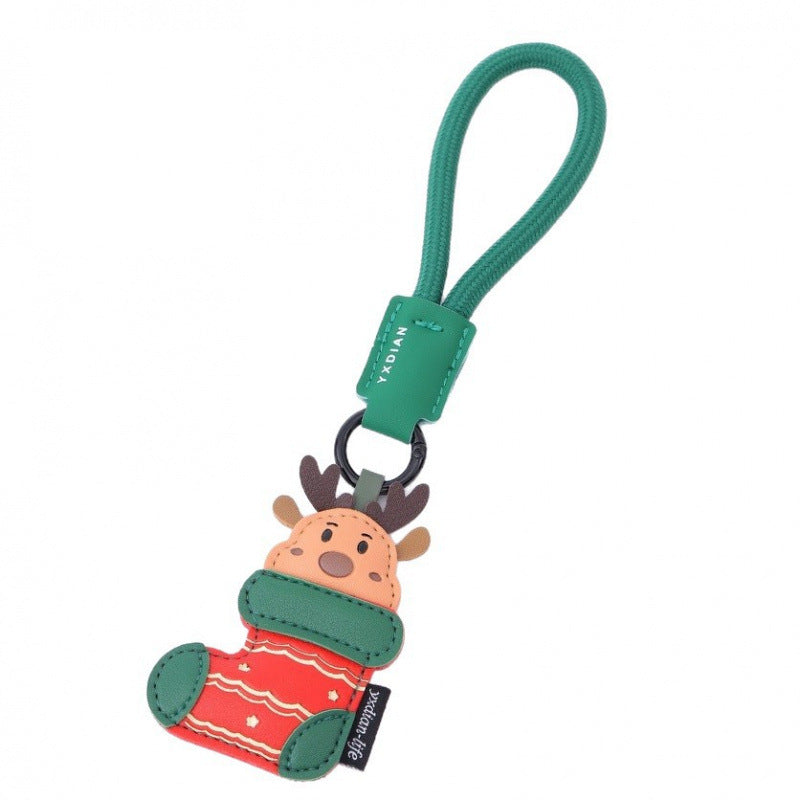 Wholesale Leather Christmas Keychain Ornament With Santa And Tree Car Key Bag Charm Couple Gift Boutique Resale