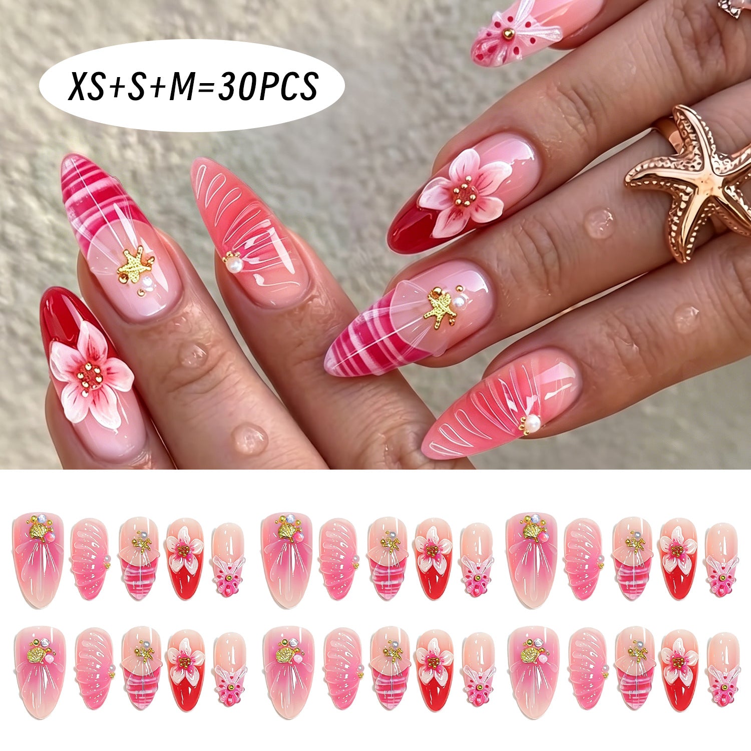 Wholesale 3D Cherry Blossom Almond Press On Nails 30Pcs Light Pink False Nails With Jelly Glue File Fashion Accessory For Gift Boutique Resale