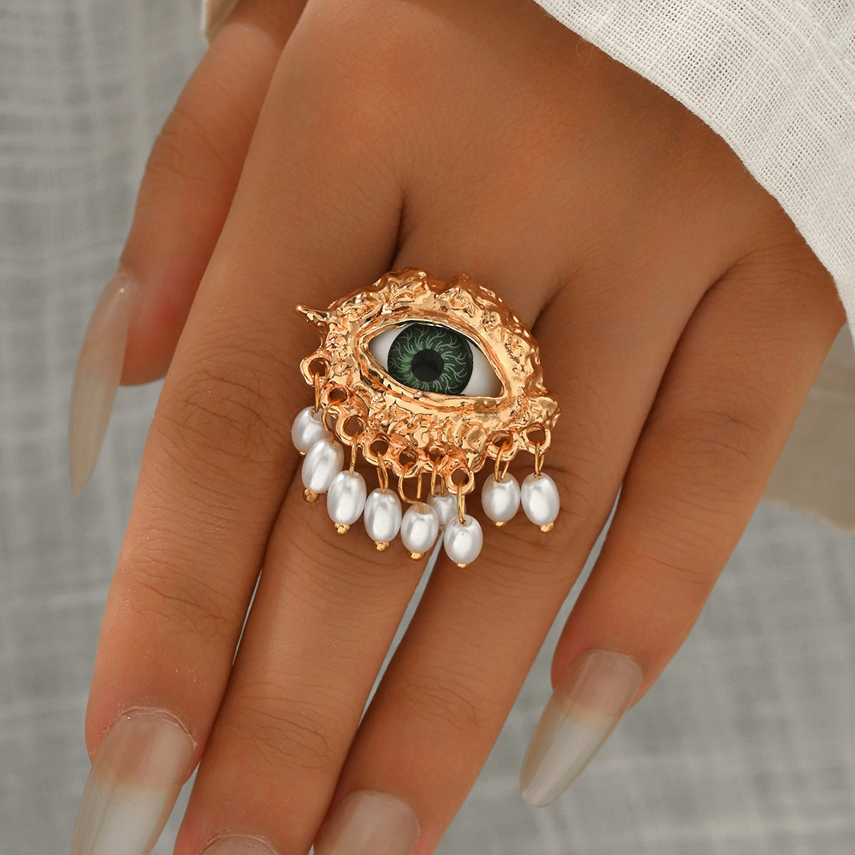 Wholesale Imitation Pearl Evil Eye Ring Boutique Resale Gift