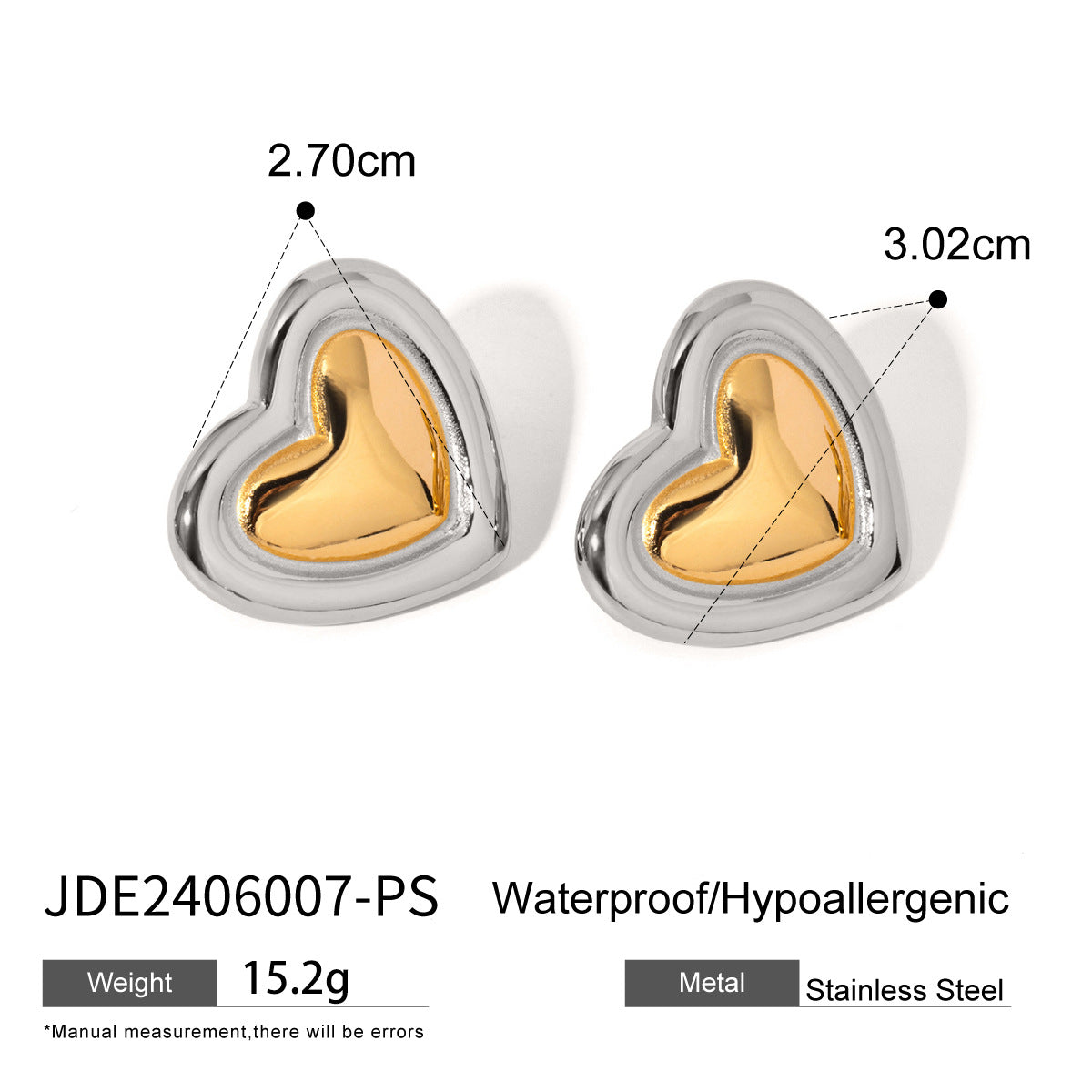 Wholesale  gold and silver color matching two-color love stainless steel earrings jewelry