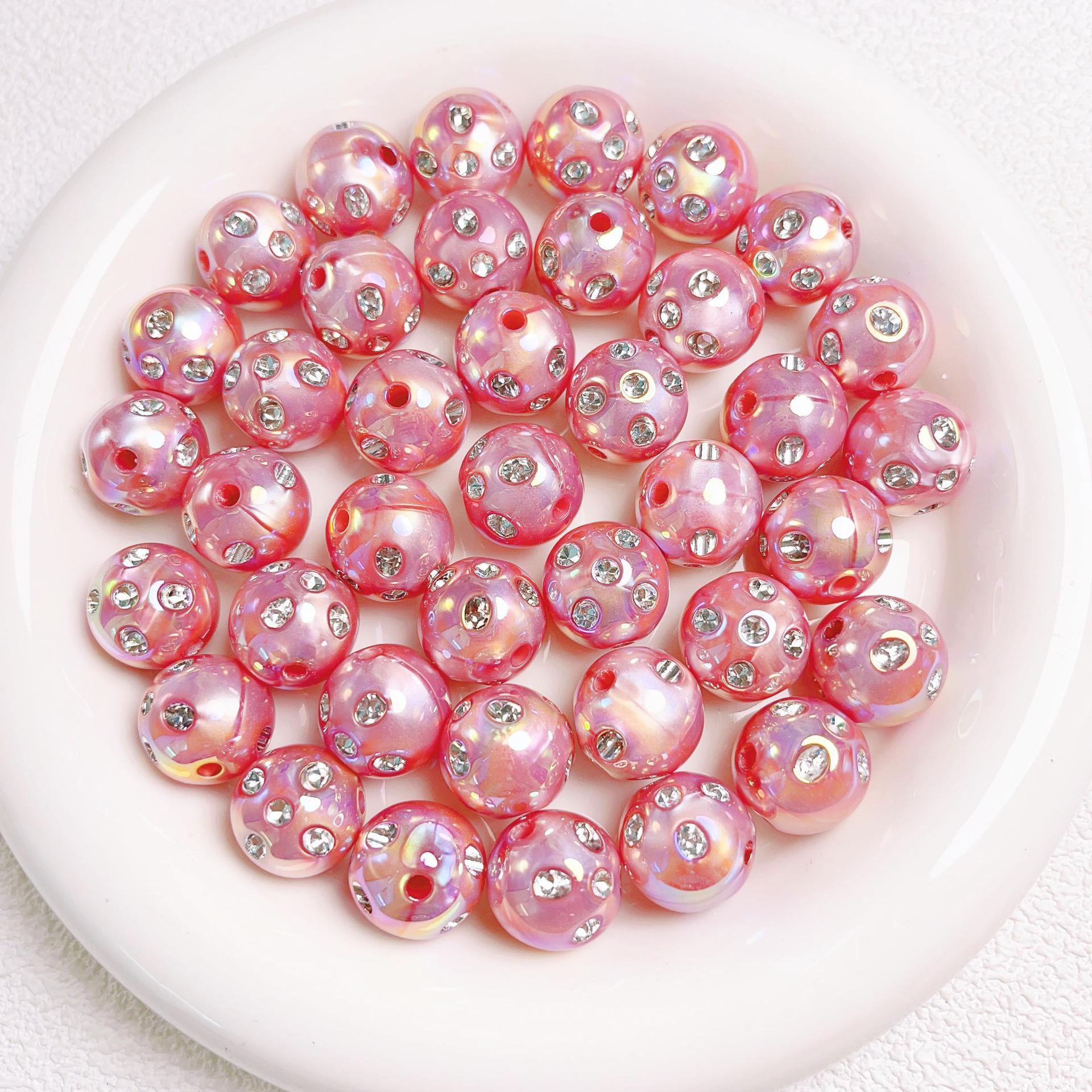 Wholesale of 10pcs 15mm Acrylic UV Plated Colored Diamond Round Bead DIY Beaded Pen Accessories ACC-BDS-JFei004