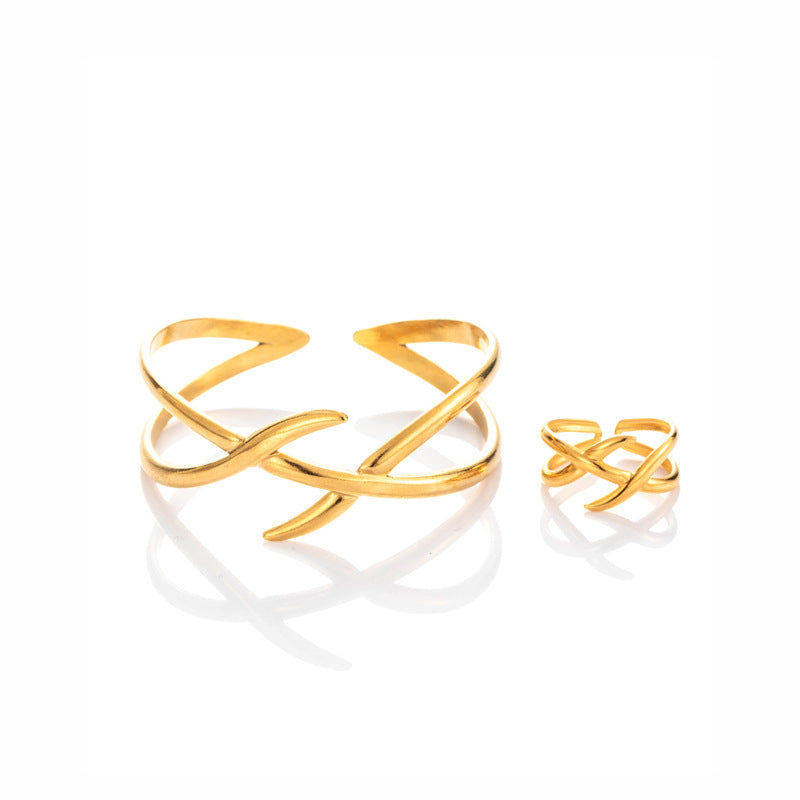 Wholesale  titanium steel light luxury creative cross line niche opening  adjustable rings bracelet