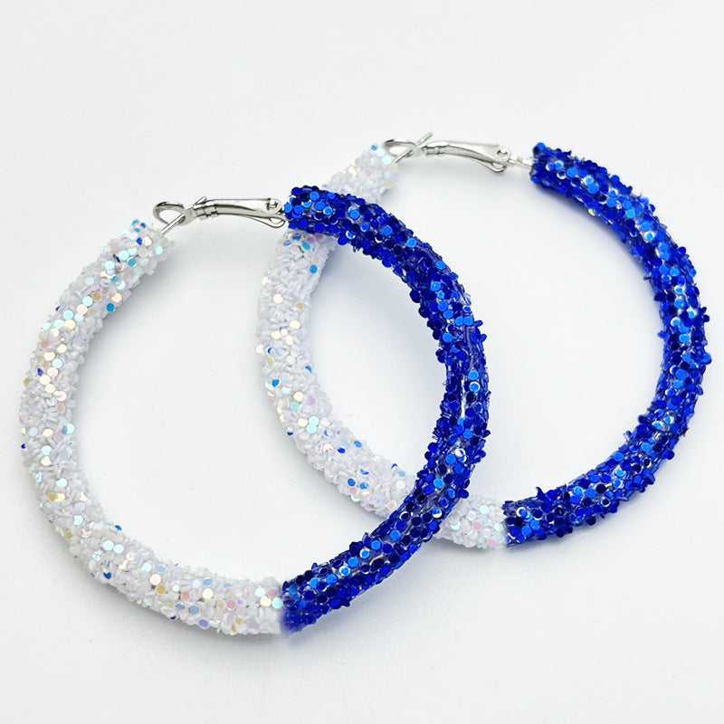 Wholesale 2pairs/pack Sports Cheerleading Big Hoop Sequins Shiny Earrings ACC-ES-HY122