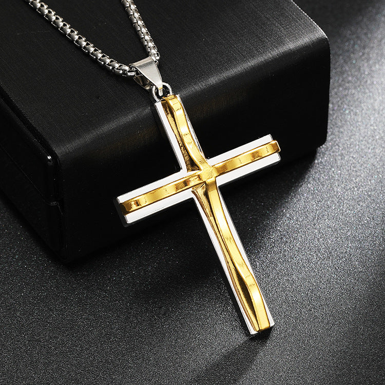 Wholesale  Two-color Cross Alloy Pendant Titanium Steel Necklace