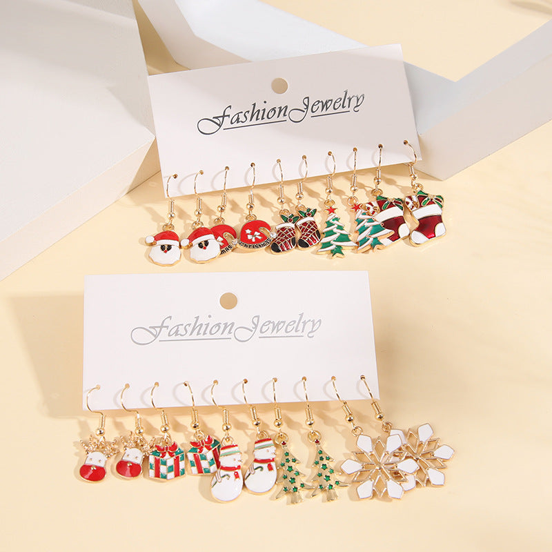 Wholesale Christmas Earrings 5 pairs Set Santa Claus Snowflake Earrings ACC-ES-Zhey006