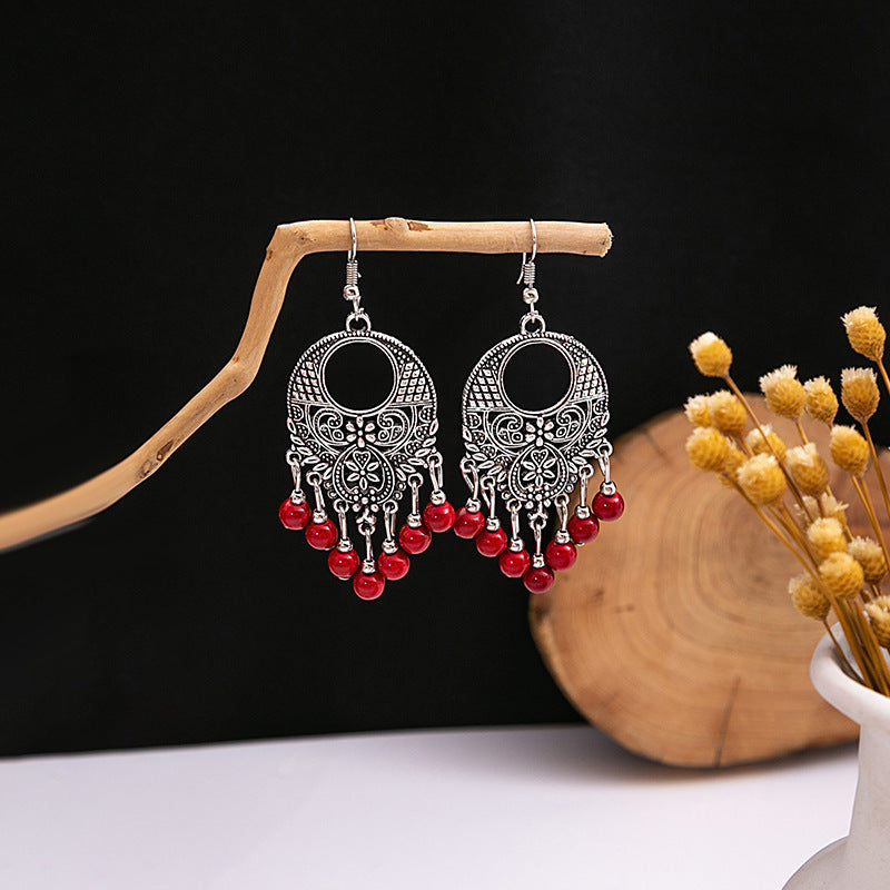 Wholesale Alloy Drop Earrings,  Red Tassel Bohemian Style,  Boutique Resale Jewelry Accessory