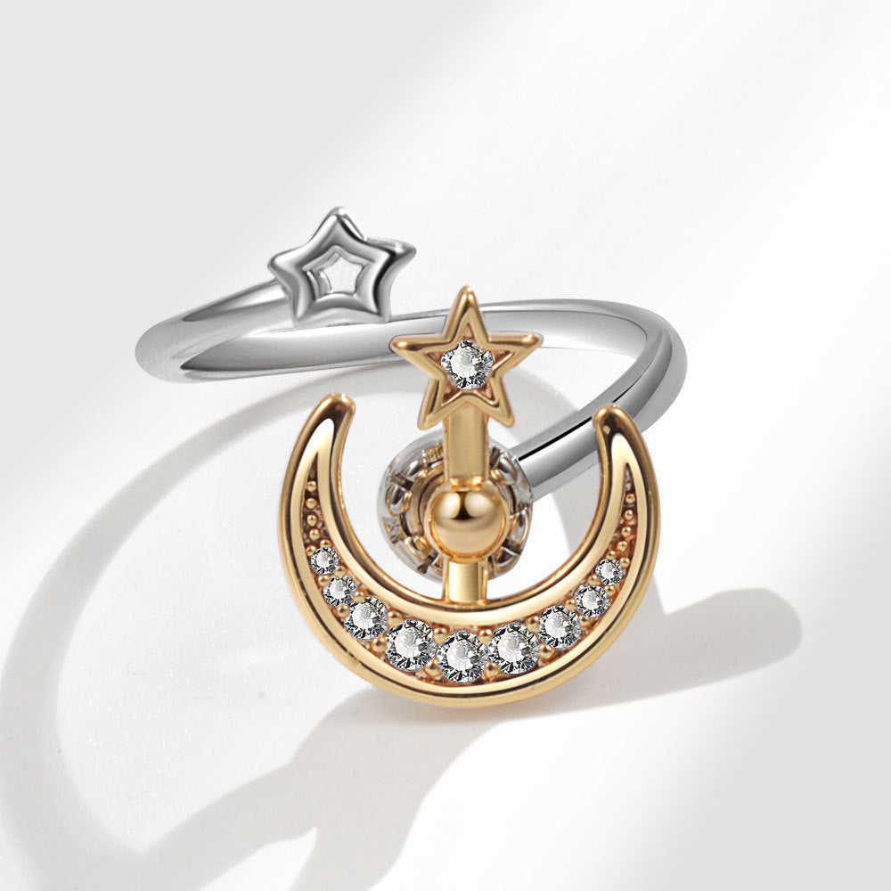Wholesale Gold Plated Copper Adjustable Star Moon Ring Fashion Jewelry Gift