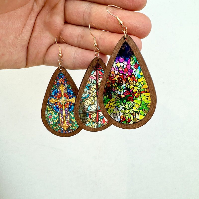 Wholesale Fashion Acrylic Drop Earrings with Church Pattern Print - Jewelry Accessory for Resale