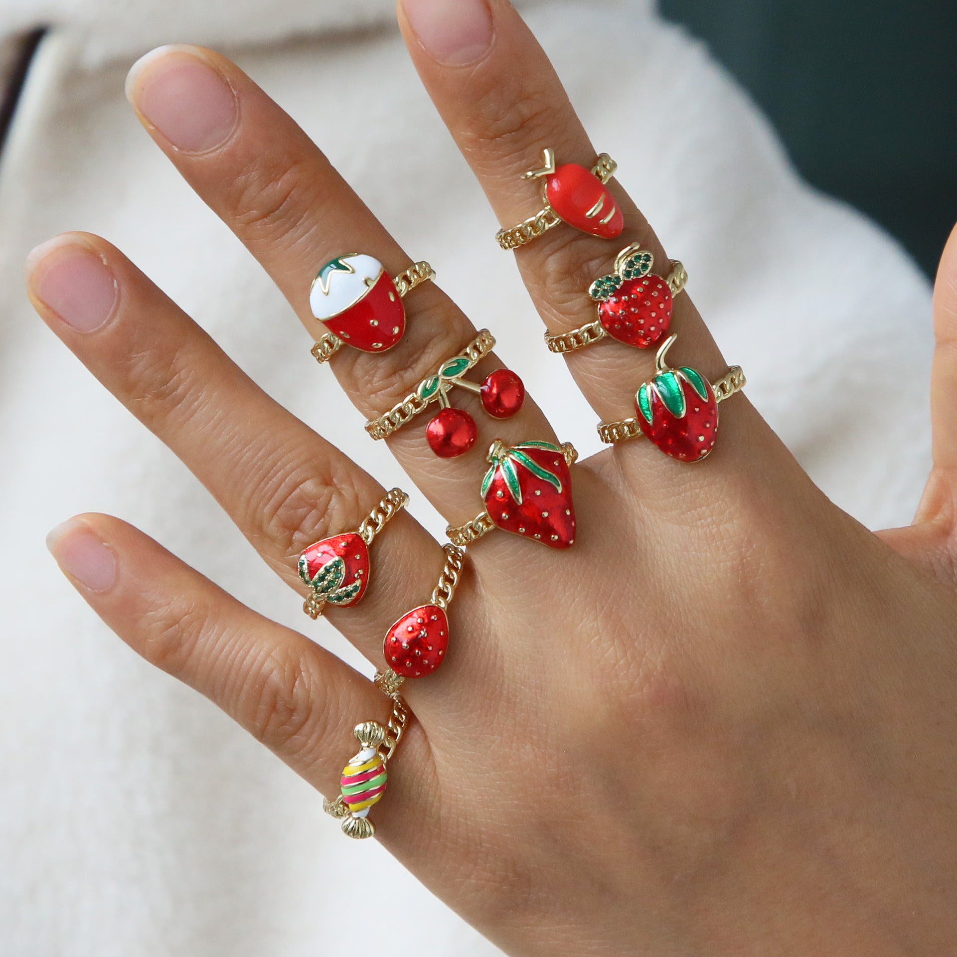 Wholesale  color drop strawberry cherry ring