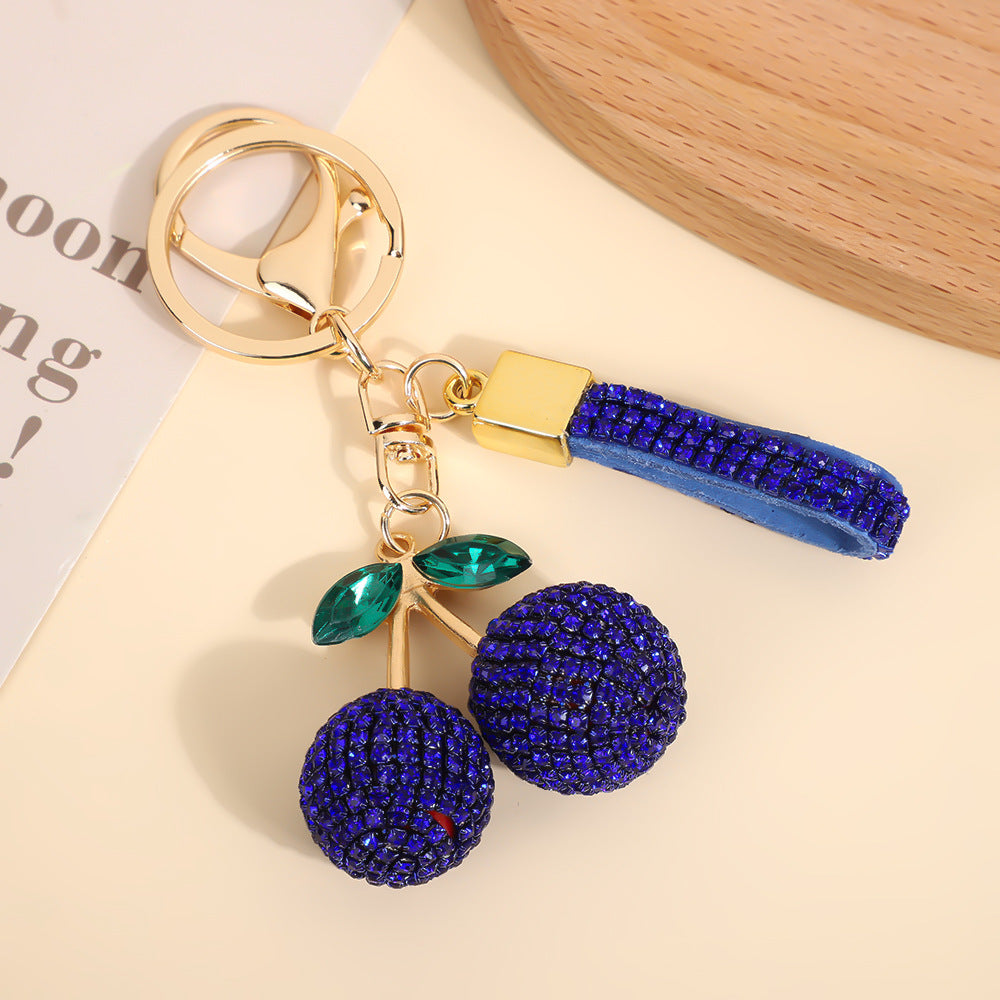 Wholesale Rhinestone Cherry Keychain Modern Minimalist Red Car Key Accessory And Bag Charm For Boutique Resale