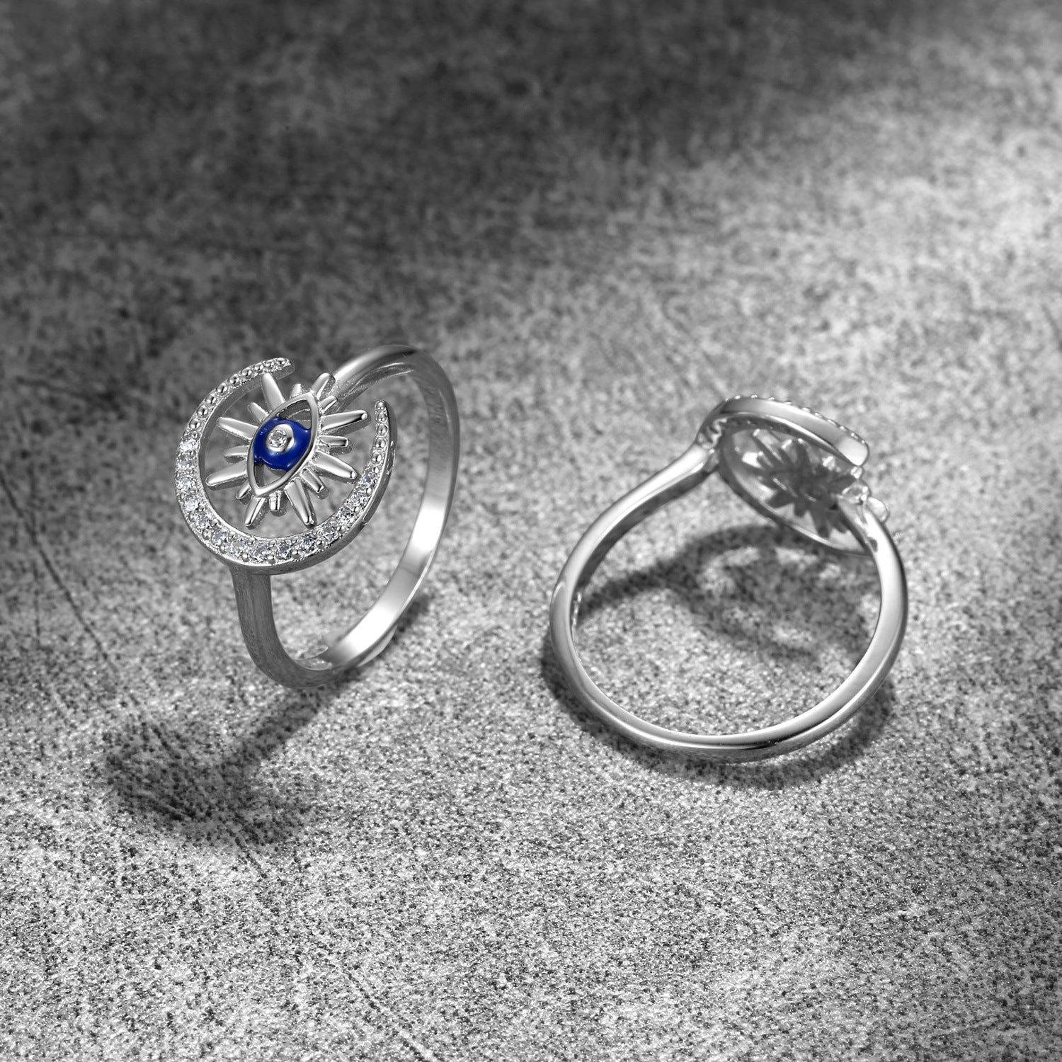 Wholesale Star Moon Demon Eye Blue Epoxy S925 Sterling Silver Rings ACC-RS-MC002