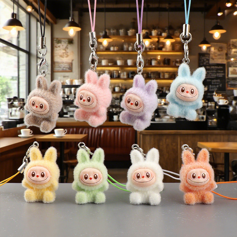 Wholesale 10pcs Flocking Cute Cartoon Keychain Mobile Phone Charms
