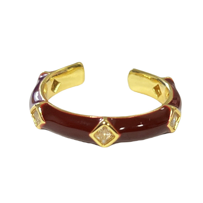 Wholesale Red Enamel Vintage  Drop Glaze Geometric Ring