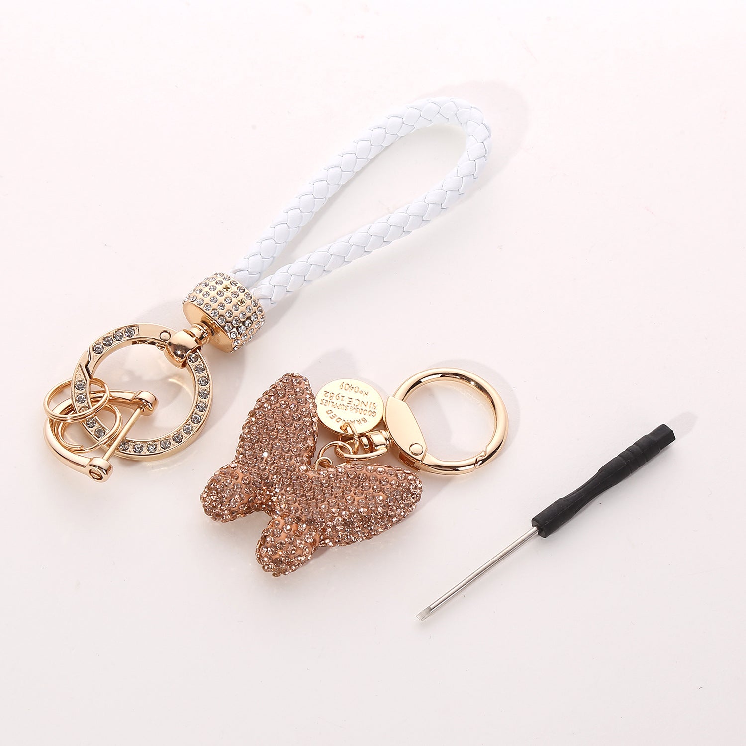 Wholesale Champagne Rhinestone Butterfly Keychain Fashion Car Key Ring And Bag Charm For Women Boutique Resale Gift