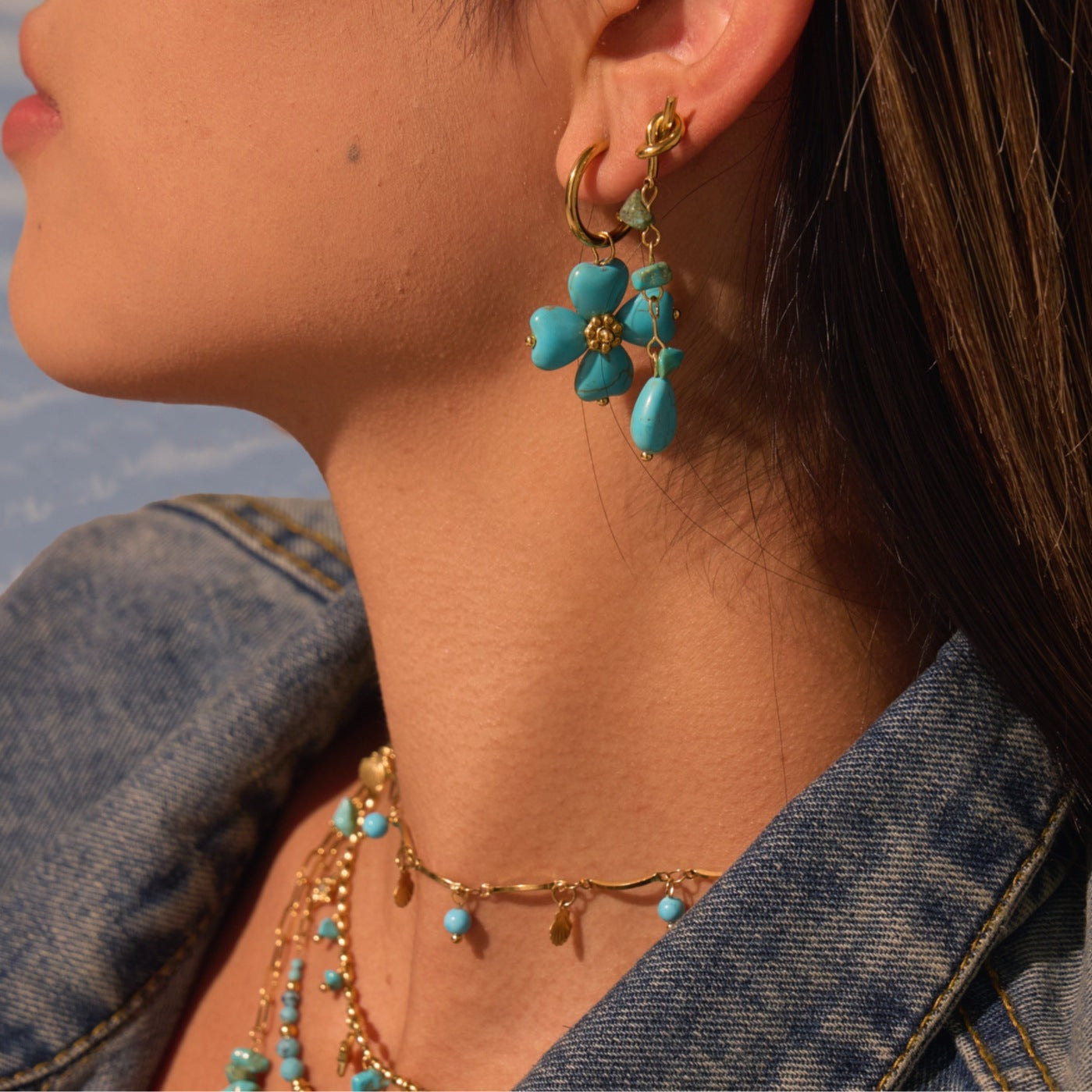 Wholesale Bohemian Luxury Turquoise Natural Stone Necklace and Ring
