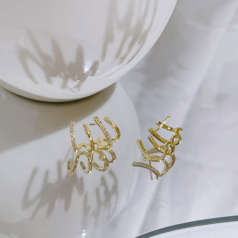 Wholesale  metal real gold silver needle zircon  earrings