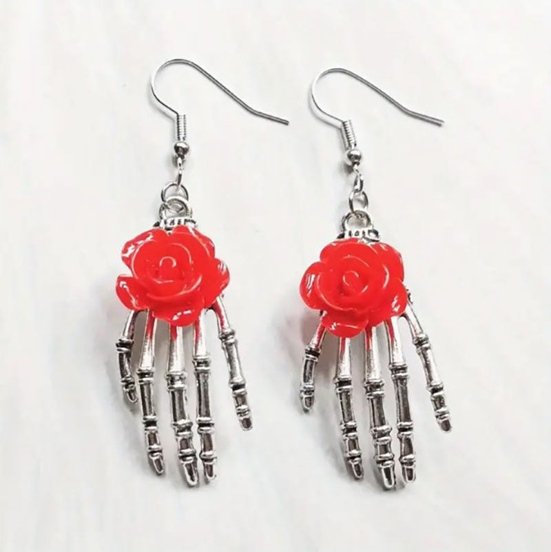 Wholesale Gothic rose skull hand retro exaggerated earrings