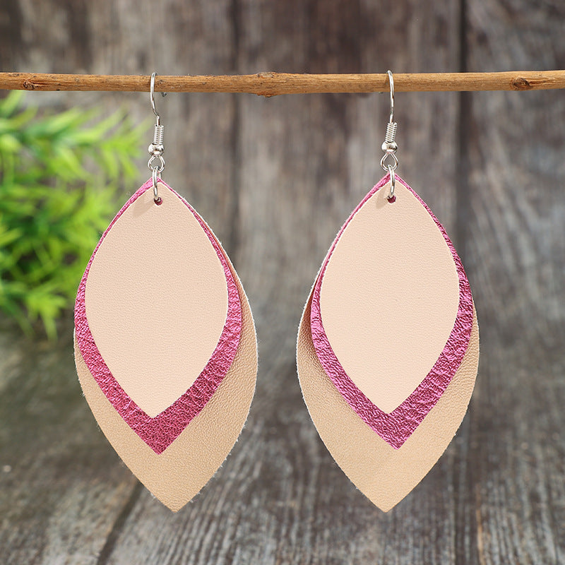 Wholesale Retro Geometric Multi-Layered Colorful Leather Leaf Earrings for Everyday Wear Jewelry Accessory