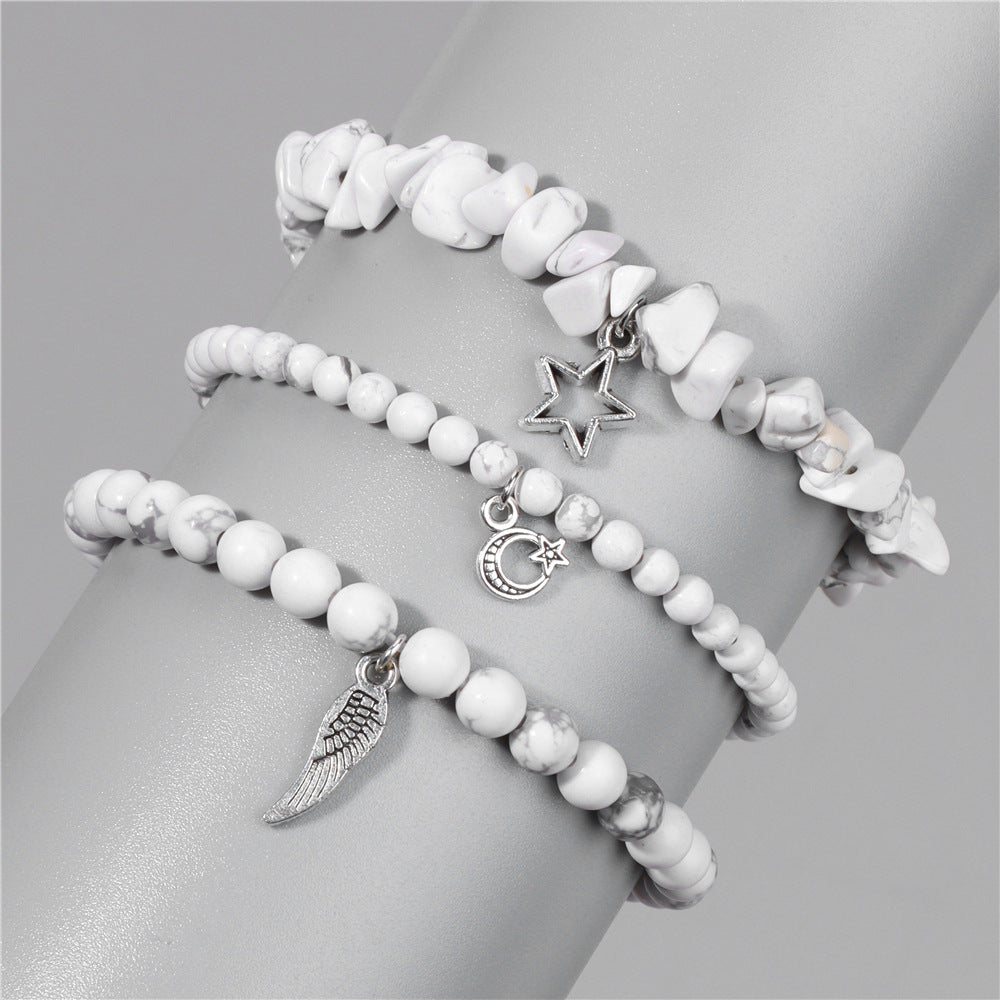 Wholesale Natural Stone Stretch Bracelet Star Leaf Pendant Layered Bracelet Set ACC-BT-Ruiz006