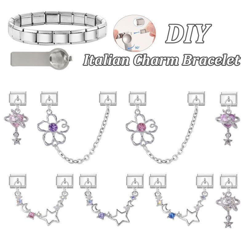 Wholesale Italian Charm Bracelet 9mm DIY Splicing Double Pendant Pentagram Stainless Steel Composable Bracelet