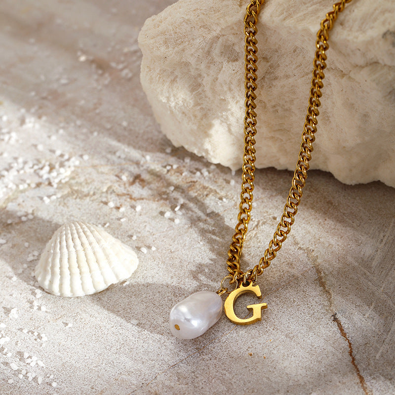 Wholesale Pearl 26 Letters Stainless Steel Necklaces ACC-NE-YunHe003