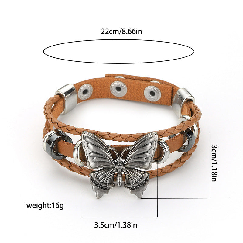 Wholesale  Retro Dark Butterfly Rock Leather Bracelet