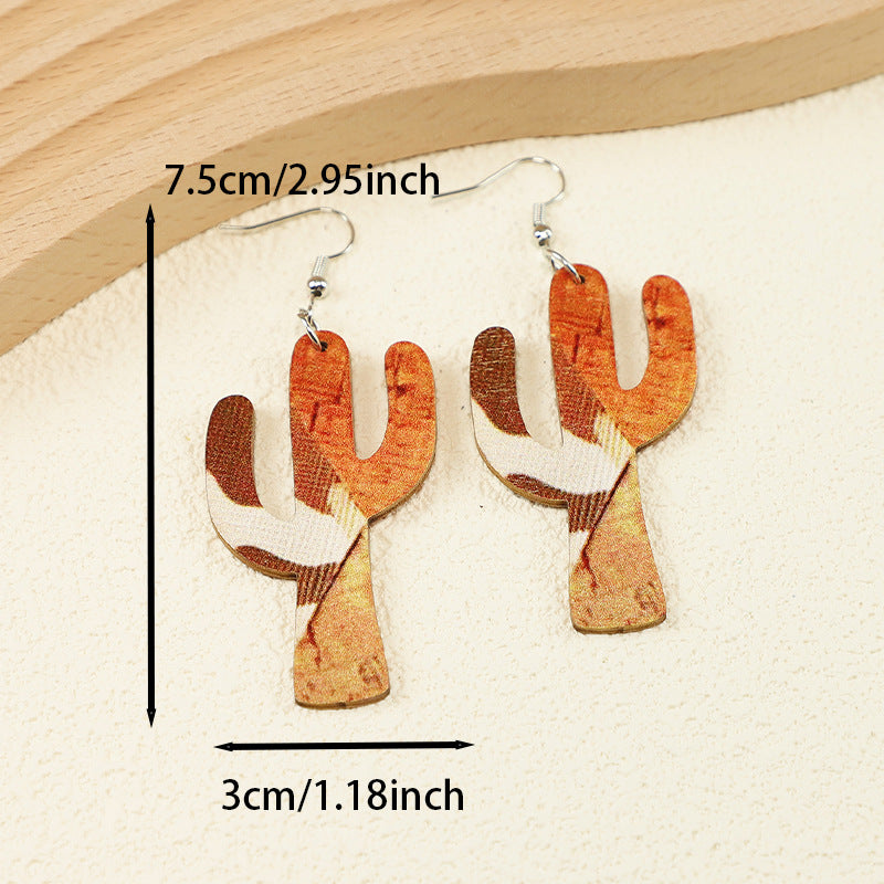 Wholesale Vintage Western Farm Cross Cactus Cow Head Wood Earrings