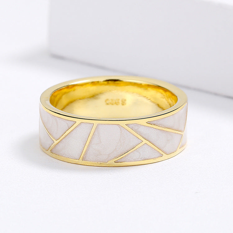 Wholesale  Retro  Enamel Ring Plated with 18K Gold  Geometric Texture Zircon Ring