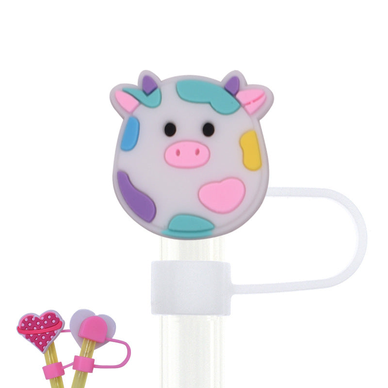 Wholesale Random 100pcs Cartoon Cute Pig Straw Cover 10MM Straw Tube Cap