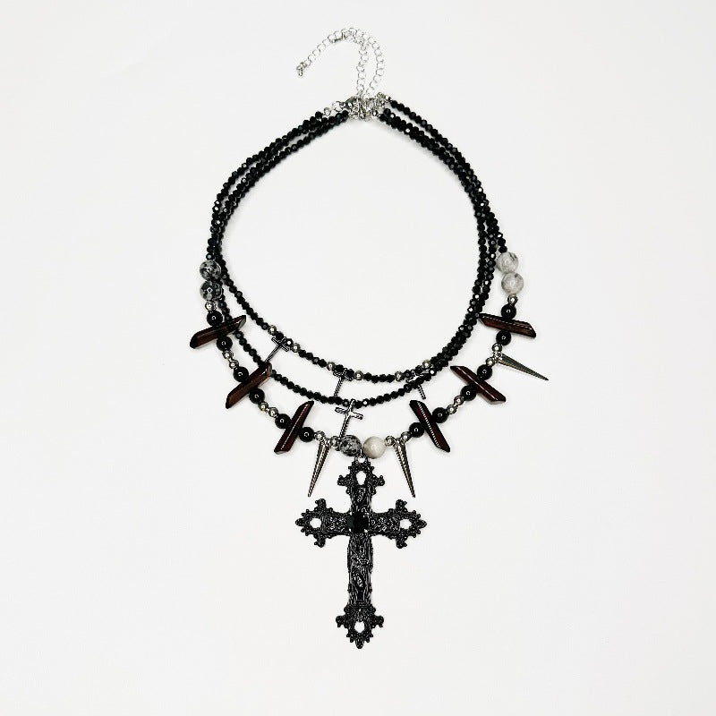 Wholesale  Stacked Cross and Willow Nail Necklace