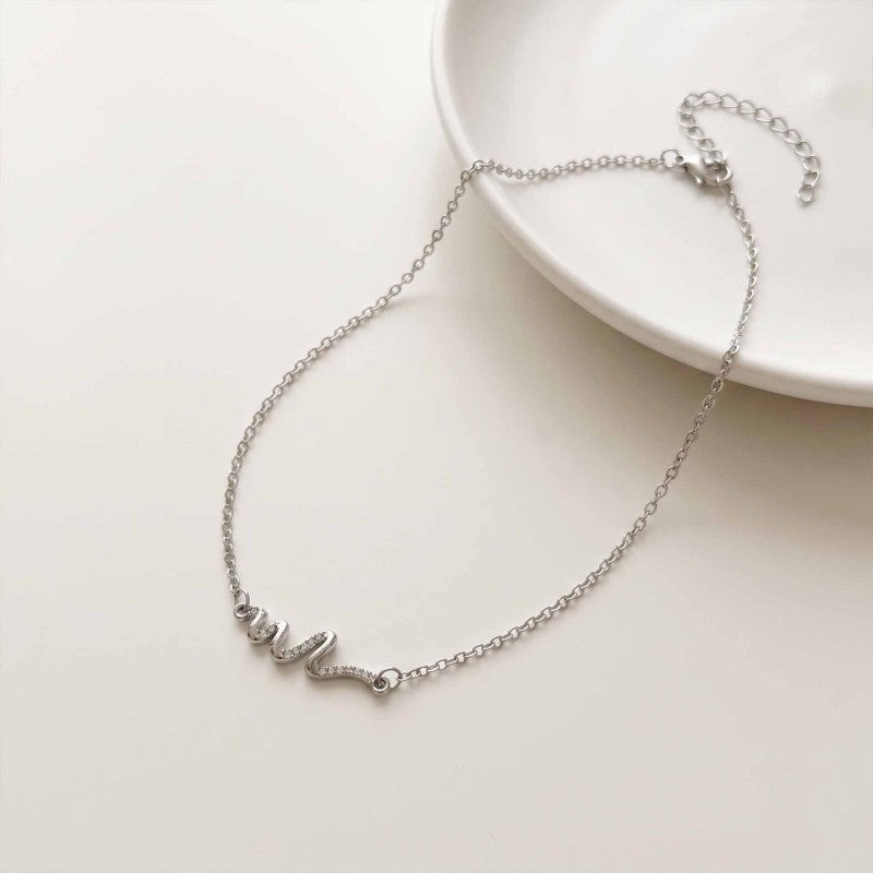 Wholesale White Gold Plated Alloy Wave Necklace Minimalist Collarbone Chain Fashion Accessory