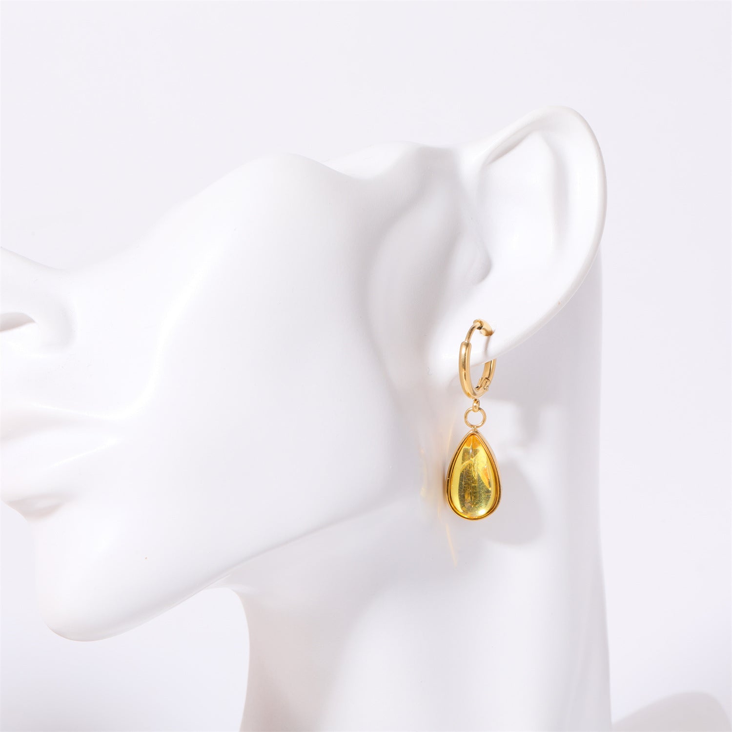 Wholesale Stainless Steel 18K Gold Plated Water Drop Twelve Birthstone Earrings