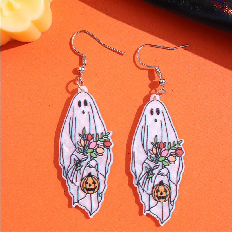 Wholesale Halloween Earrings Ghost Pumpkin Bat Spider Web Double-sided Acrylic Earrings