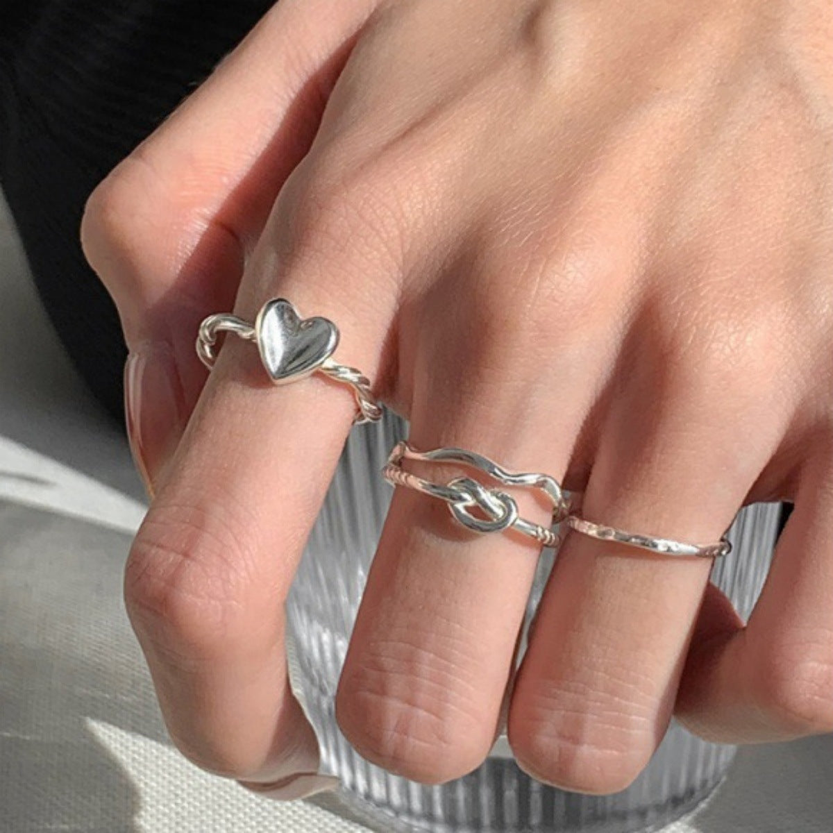 Wholesale Double-layer Wave Love Knot Open Ring