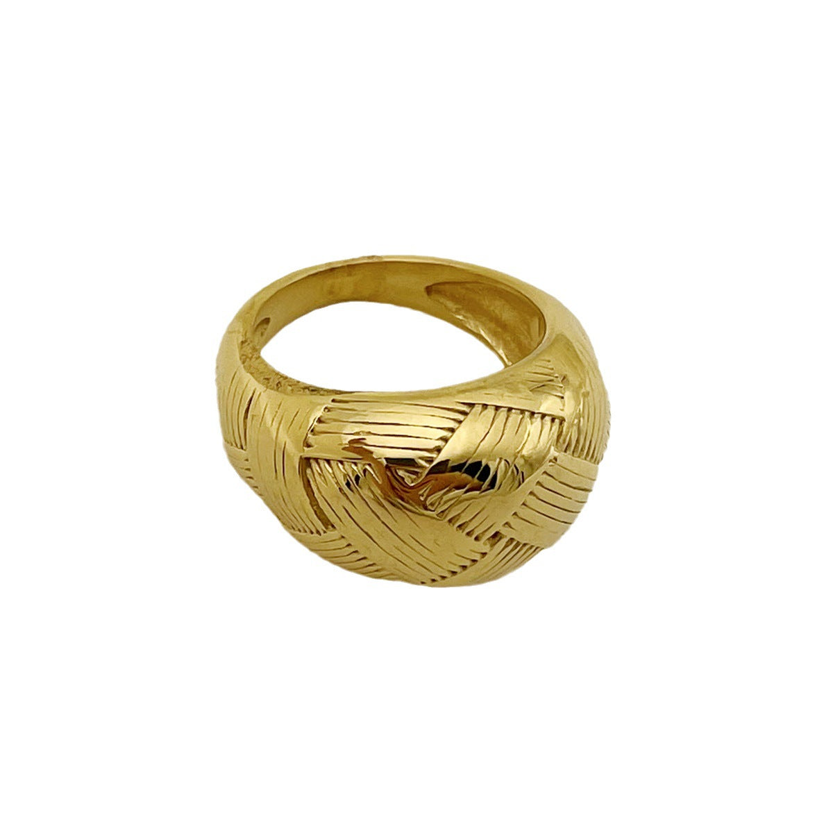 Wholesale fashion stainless steel niche luxury gold mesh pattern wide face ring