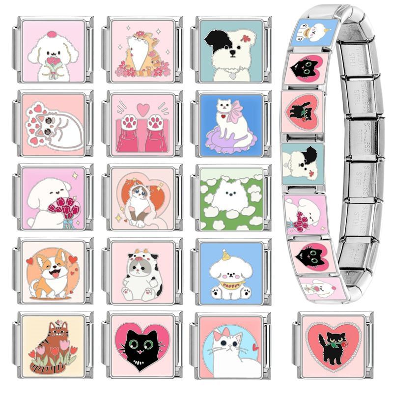Wholesale Italian Charm Bracelet 9mm DIY Splicing Cartoon Pet Series Stainless Steel Composable Bracelet