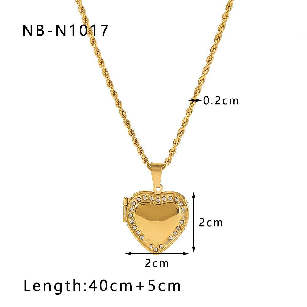 Wholesale titanium steel gold plated 18k book album love pendant zircon necklace