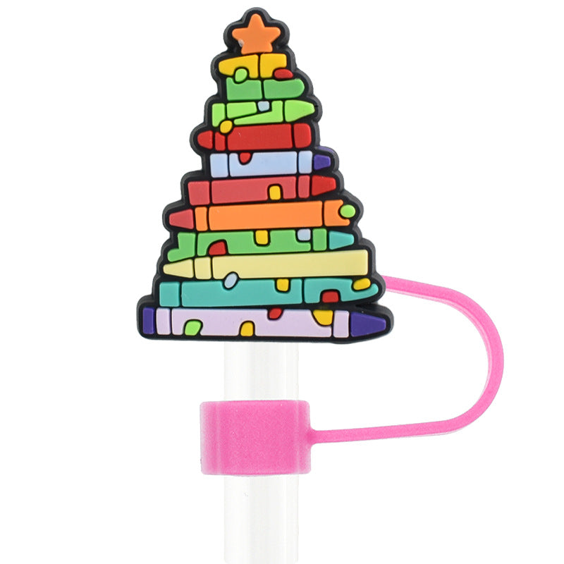 Wholesale Random 100pcs Christmas 10mm PVC Soft Straw Tube Cap ACC-SCR-RYY091