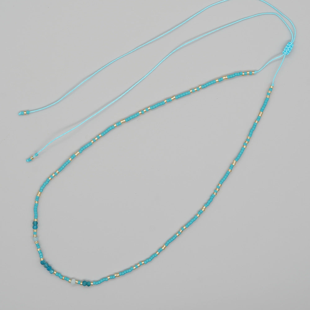 Wholesale personalized all-match jewelry colorful rice beads natural stone beaded necklace